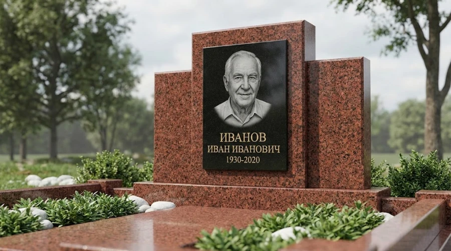 pamyatnik-iz-krasnogo-granita-s-chernoy-vstavkoy